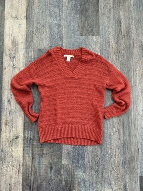 C&C California Sweater M Rust Orange Cotton V Neck Textured Knit